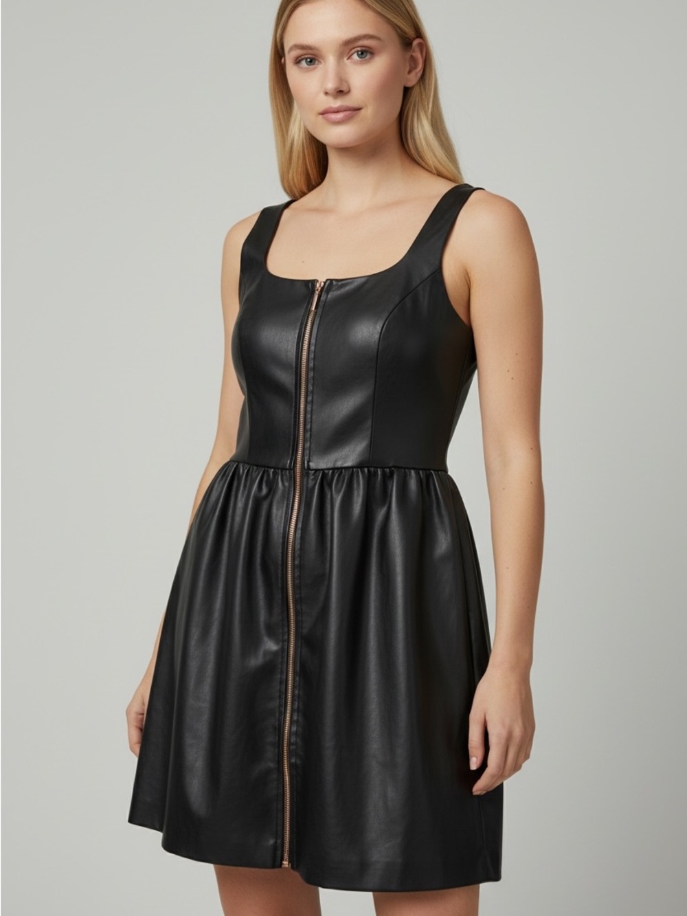 Rinascimento Faux Leather Zip-Front Mini Dress with Tulle Underskirt size large